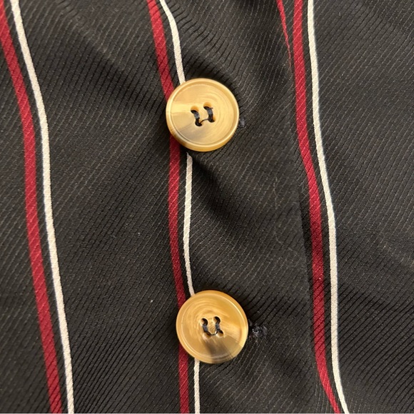LOTTIE MOSS NAVY COLLARED BUTTON UP WITH RED AND WHITE STRIPES SIZE MEDIUM - Picture 13 of 14